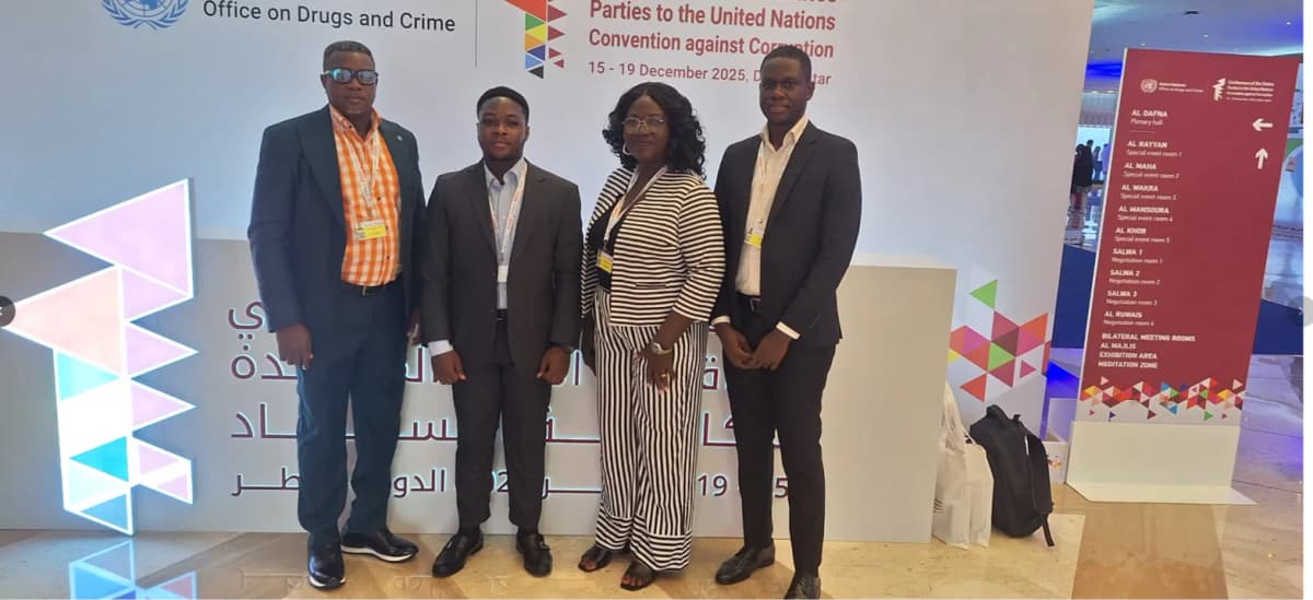 AFFED delegation at the official CoSP11 event banner, Doha